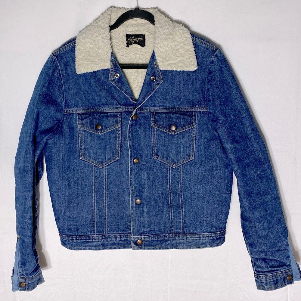 Vintage Olympic Med Wash Blue Denim Sherpa Lined Jean Jacket M Trucker Jacket